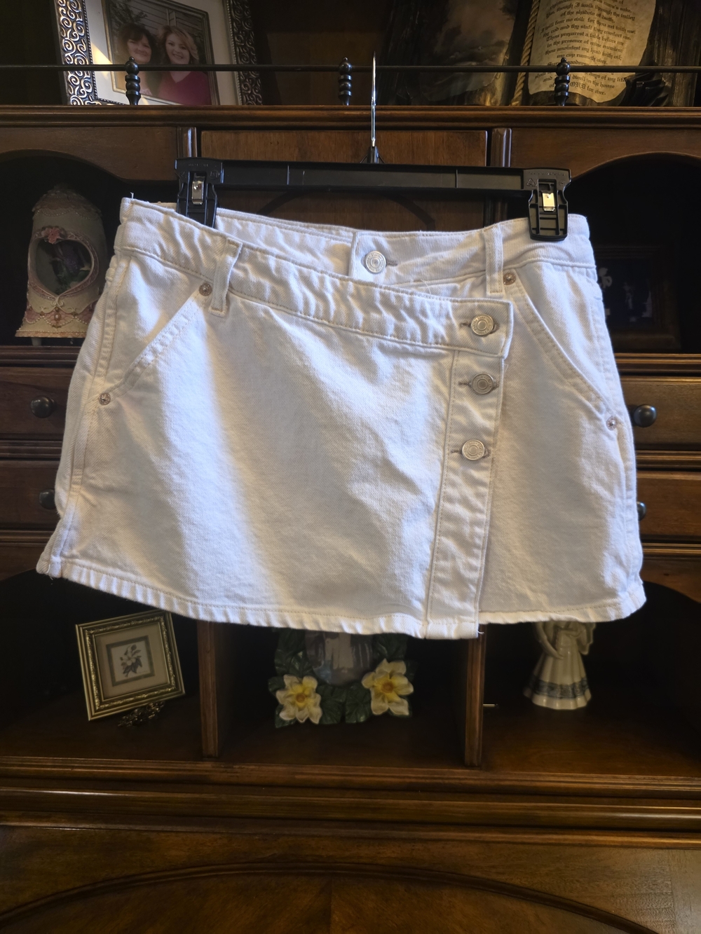 Free People White Button-Accent Mini Skirt